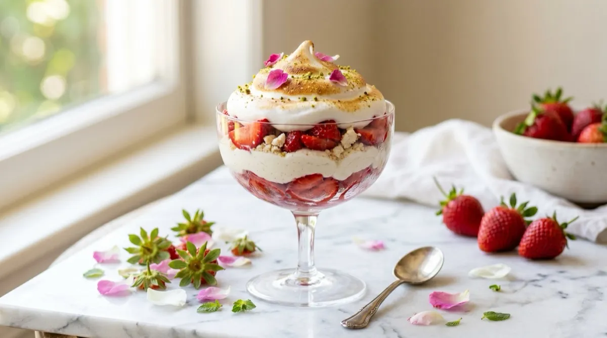Copa de Fresas con Crema y Merengue Keto